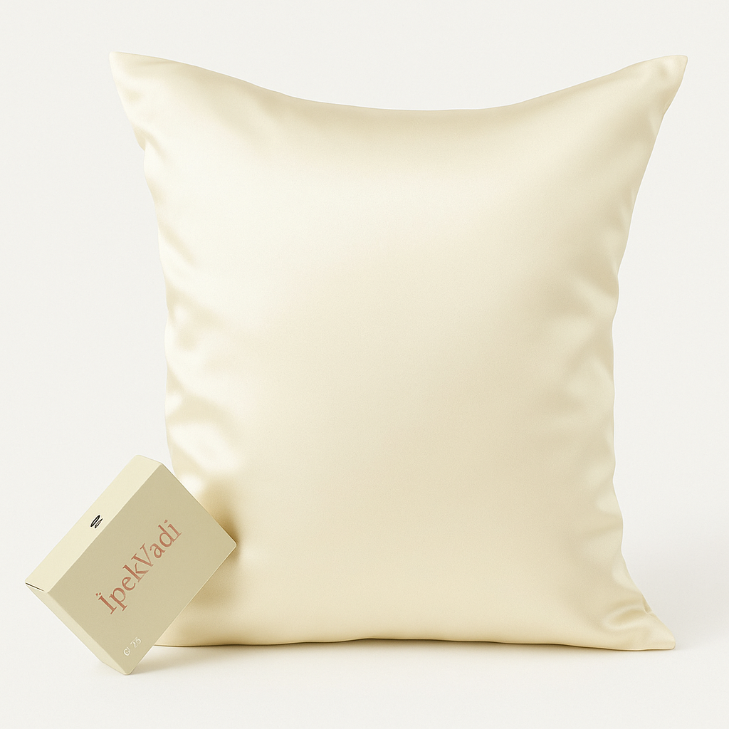 ipek yastık kılıfı inci beyazı ve kutusu