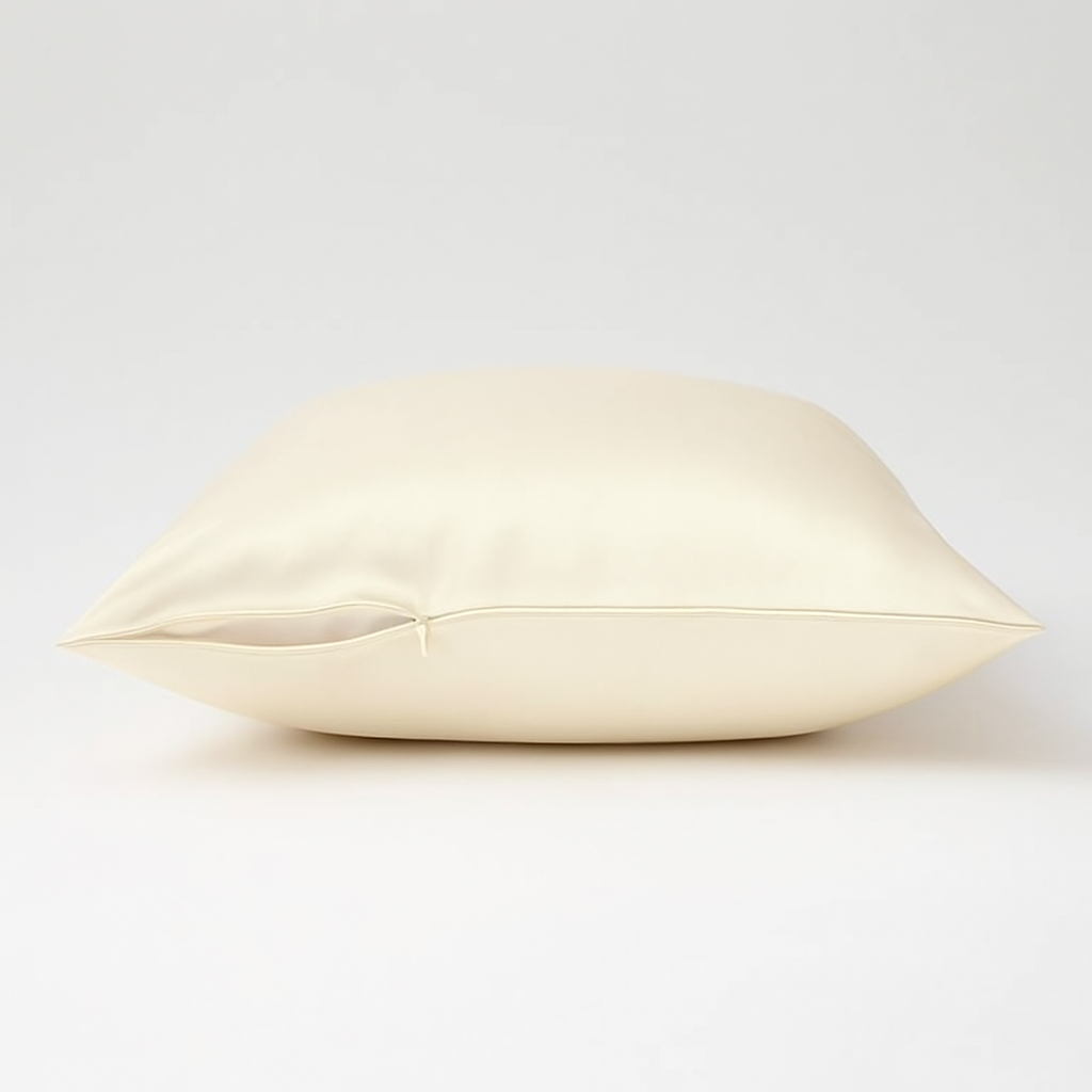 ipek yastık kılıfı inci beyazı fermuar detayı ile