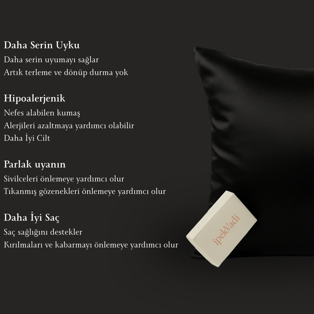 %100 Dut İpek Yastık Kılıfı Siyah