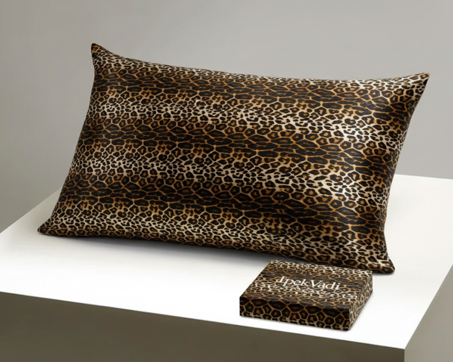 %100 Dut İpek Yastık Kılıfı Golden Leopard (Özel Seri)